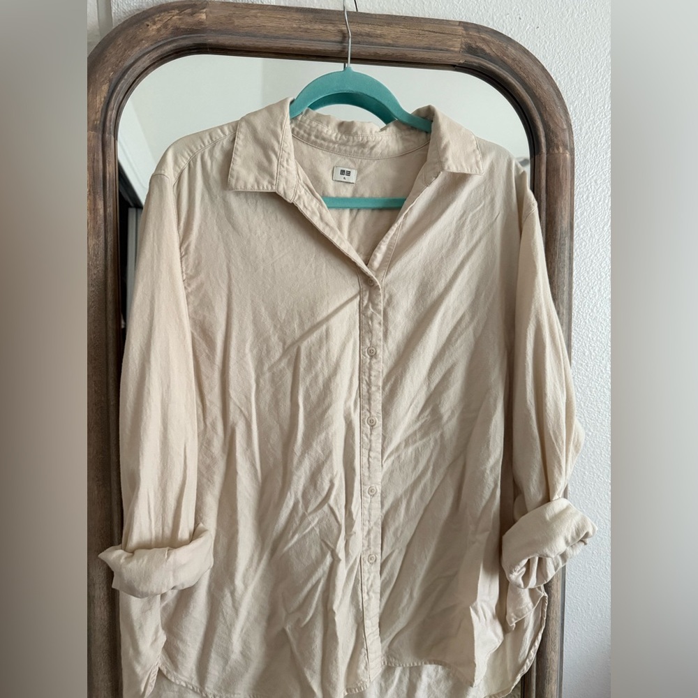 Uniqlo Cream Collared Button- Up Shirt